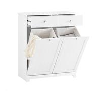 SoBuy Armario de baño con cesto de ropa, 2 cajones y 2 cestos basculantes, 90L, blanco con separación de ropa inteligente BZR33-W