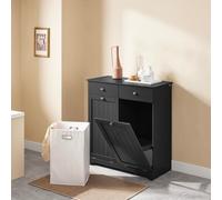 SoBuy Armario de baño con cesto de ropa, 2 cestas de 45 L, 2 cajones, gris con estructura estable ideal para lavandería BZR33-SCH