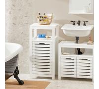 SoBuy, armario de baño con cesto de ropa, armario para la ropa sucia, mueble de baño con bolsa de ropa plegable, estante compacto para el baño, muebles de baño de madera, color blanco, modelo BZR67-W