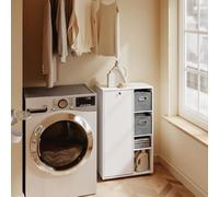 SoBuy, armario de baño con cesto para ropa, blanco. Mueble de almacenamiento con puertas, estilo escandinavo, modelo BZR218-W