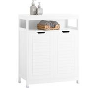 SoBuy, armario de baño con cesto para ropa, mueble de baño con 2 puertas y espacio de almacenamiento, armario de tamaño medio para baño y lavadero, 70x35x90 cm, blanco, modelo BZR121-W