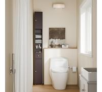 SoBuy Armario de baño estrecho con puertas y cajón, 20x180x20 cm, color marrón para baños pequeños con estantes BZR34-BR