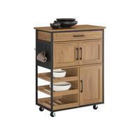 Sobuy armario de cocina con ruedas con encimera - carrito de cocina con cajones, botellero, isla central compacta, marrón, fkw134-n 67 cm