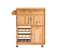 Sobuy armario de cocina de madera maciza con ruedas - carro de cocina con cajones y botelleros, armario para cocina o comedor color natural 75×38×86 cm fkw45-n 86 cm