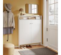 SoBuy Armario de Zapatos Blanco Estrecho con 2 Puertas y 3 Baldas, Mueble Organizador para Entrada y Pasillo Armario FSR227-E-W
