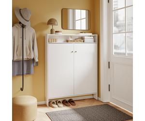 SoBuy Armario de Zapatos Blanco Estrecho con 2 Puertas y 3 Baldas, Mueble Organizador para Entrada y Pasillo Armario FSR227-E-W