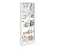 SoBuy Armario Detrás Puerta - Organizador Detrás Puerta 12cm 70x190cm | Estantería Estrecha con Panel Perforado, Ganchos y Cajón Extraíble de MDF Blanco para Recibidor FHK39-W