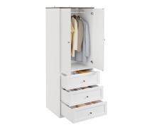 SoBuy Armario Dormitorio Gran Capacidad 55cm de Fondo, 70x55x187cm | Armario Ropero con 2 puertas, 3 cajones y barra de colgar, para dormitorio y salón, blanco KSB04-W