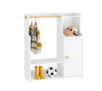 SoBuy Armario Infantil 4 Estantes Soporta hasta 70kg 94x35x110cm | ropero con barra para colgar y 2 ganchos laterales, MDF E1, diseño compacto KMB110-W