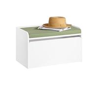 SoBuy Banco Cofre Juguetes Infantil Soporta hasta 75kg 60x34x35cm | almacenaje 2 en 1 con cajón sobre ruedas y cojín acolchado, MDF E1 KMB80-W