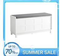 SoBuy FSR86-W Banco para zapatos con almacenamiento y cojín acolchado - Estante multifuncional con 2 puertas correderas para pasillo y entrada - Cómodo, ahorraespacio, 114 x 40 x 53 cm, Blanco BLANCO