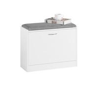 SoBuy Banco de zapatos FSR16-K-W con cojín de asiento, zapatero, camión volquete de zapatos con 1 banco con solapa, banco aprox. 60x47x24cm BLANCO