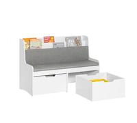 SoBuy KMB66-W Banco para niños con estantería, caja de almacenamiento para juguetes, banco para zapatos con ruedas y cojín para asiento White