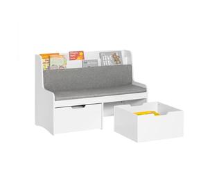 SoBuy Banco Librería Infantil Soporta hasta 120kg 100x45x70cm | cofre de almacenaje con 2 cajones sobre ruedas y cojín, MDF E1 KMB66-W