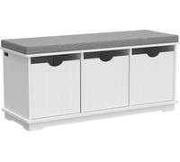 SoBuy, banco moderno para zapatos con espacio para guardar cajas, incluye cojín para sentarse, 3 compartimentos, color blanco, dimensiones aproximadas: 100x46x36 cm