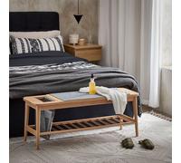 SoBuy, banco para zapatos con asiento, banco de madera, banco para la cama, banco con espacio para zapatos, estantería para zapatos con uniones de espiga, mueble para zapatos de color natural, dimensi