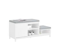 SoBuy Banco Zapatero con 2 Estantes y 1 Puerta Corredera Banco de 2 Niveles con Cojín Acolchado de Asiento 100 x 35 x 45 cm Blanco FSR166-W ES