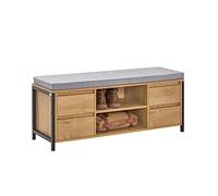 SoBuy Banco Zapatero con 4 cajones 110x35x45cm para recibidor | Banco almacenaje con 2 estantes abiertos y 4 cajones, PB E1, cojín lino, carga 190kg FSR149-N