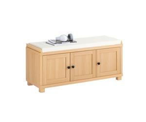 SoBuy Banco Zapatero con 4 Compartimentos 104x35x47cm para recibidor | Banco almacenaje con 3 puertas ocultas y cojín, MDF E1, carga 225kg, natural FSR188-N