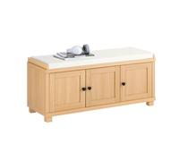 SoBuy Banco Zapatero con Asiento, Banco Almacenaje con 4 Compartimentos, 3 Puertas Ocultas, Asiento Cómodo y Diseño Natural, para Recibidor Dormitorio Entrada + Carga 225kg Tamaño 104x35x47cm FSR188-N