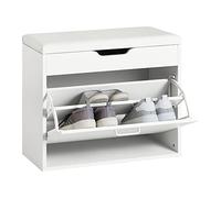 SoBuy Banco Zapatero con Asiento Mueble Zapatero Estrecho Entrada Recibidor Cojín Acolchado - Banco Almacenaje con Solapa Oculta para Dormitorio y Pasillo - Zapatero Blanco 60x30x50cm 150kg FSR95-W