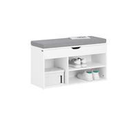 SoBuy FSR45-HG Banco para zapatos con cojín de asiento, zapatero estilo banco, zapatero con 3 ventiladores de mano, blanco, dimensiones aproximadas: 80x46x30cm BLANCO