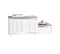 SoBuy Banco Zapatero con cajón 100x35x42cm para recibidor | Zapatero entrada con asiento, 2 puertas y cajón, MDF, carga 181kg, diseño blanco moderno FSR172-W