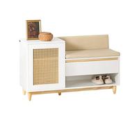 SoBuy Banco Zapatero con cajón 100x35x60cm para recibidor | Banco entrada con asiento, cajón, puerta y estantes ajustables, MDF E1, carga 150kg blanco FSR128-W