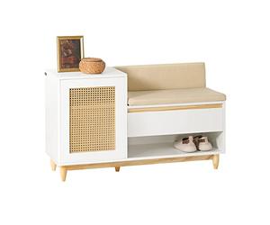 SoBuy Banco Zapatero con cajón 100x35x60cm para recibidor | Banco entrada con asiento, cajón, puerta y estantes ajustables, MDF E1, carga 150kg blanco FSR128-W