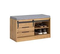 SoBuy Banco Zapatero con Puerta corrediza 80x35x48cm para recibidor | Armario entrada con cojín y puerta estilo granero, PB/MDF E1, carga 150kg, natural FSR120-N