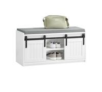 SoBuy FSR133-K Banco para zapatos con asiento con tablón de almacenamiento, banco con puertas correderas, asiento para zapatos, cómoda, zapatero BLANCO