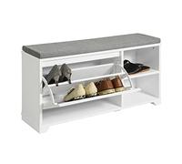 SoBuy FSR119-W Banco de zapatos para camión volquete con cojín de asiento, asiento de banco con armario de almacenamiento, Banco, tabla de zapatos BLANCO