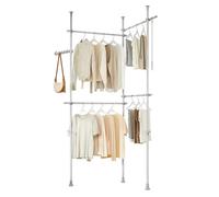 SoBuy Barra Telescópica Perchero Burro Ropa Resistente, Armario Abierto Ajustable con Barras para Dormitorio y Vestidor, Gris KLS03-II-HG