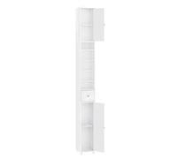 SoBuy Blanco Brillante Mueble Baño Estrecho Armario Baño Columna - Estantería de Baño Alta 20x20x180cm con 6 Estantes Ajustables y Cajón - Armario Auxiliar para Espacios Estrechos BZR167-GW