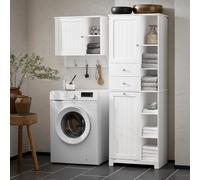 SoBuy BZR104 Armario alto con armario de baño plegable, mueble estrecho para lavandería, estante para baño, armario de baño Gris oscuro