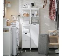 Sobuy Bzr123-W Mueble Alto con Bolsa de Lavandería Extraíble, Mueble de Baño, Mueble de Lavandería Estrecho, Estante de Baño BLANCO
