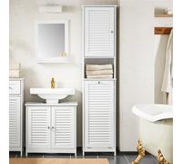 SoBuy BZR124-W Armario alto con bolsa de lavandería plegable, armario de baño, armario de lavandería estrecho, estante de baño BLANCO