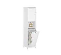 SoBuy: Armario alto para baño con cesto para ropa, armario estrecho para baño con estante, muebles para baños pequeños, armario para ropa independiente, modelo BZR124-W
