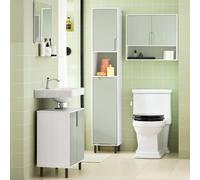 SoBuy BZR137-GR Mueble de baño estrecho con bolsa de lavandería Mueble de baño que ahorra espacio madera Blanco-Verde 167x31x30cm Verde claro