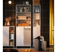 SoBuy BZR155-W Mueble de baño estrecho con cesta para la ropa sucia, mueble alto de baño con puertas y estante para baño 60x30x171 BLANCO