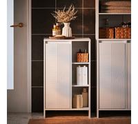 SoBuy BZR156-W Armario de baño Armario de baño estrecho blanco con sistema basculante y estante para baños pequeños, WC 86x50x30cm BLANCO