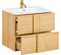 SoBuy BZR172-N: Mueble bajo lavabo con dos cajones, armario de almacenamiento para baño, mueble de lavabo con lavabo integrado, color natural. Dimensiones aproximadas: 61 x 54 x 46 cm (ancho x alto x 