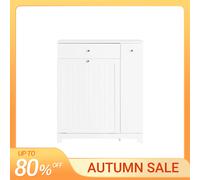 SoBuy: Armario de baño con cesto para ropa. Mueble de almacenamiento con puertas, color blanco, estilo escandinavo, modelo BZR214-W
