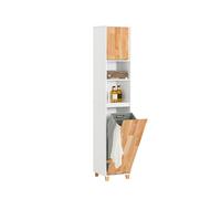 SoBuy BZR74-W armario alto de baño con bolsa de lavandería plegable armario de baño estante de baño armario de lavandería cómoda muebles de baño BLANCO