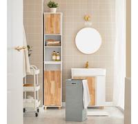 SoBuy BZR74-W Mueble de baño con cesto para la ropa sucia - Mueble de baño alto, mueble de lavandería estrecho con cesto para la ropa sucia, estante de baño independiente para baños pequeños, BLANCO