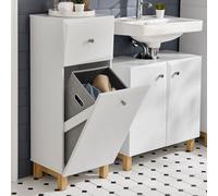 SoBuy BZR93-W: Armario para ropa sucia con bolsa extraíble, cesto para ropa, organizador de ropa con un cajón, cesto para ropa, armario de baño, muebles de baño, color blanco. Dimensiones aproximadas: