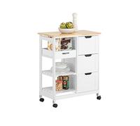 SoBuy Carro de cocina FKW79-W - 2 estantes extraíbles, 1 bandeja, con ruedas - Blanco