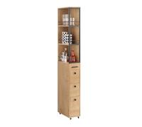 SoBuy Carrito Auxiliar con Ruedas para Espacios Reducidos - Estantería Estrecha con 3 Cajones y 3 Estantes, para Cocina, Baño o Salón, Madera Natural y Metal Negro, 20x40x170 cm, NSR13-N