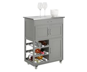 SoBuy Carrito Auxiliar de Cocina con Frenos & encimera INOX, 67x86x38 cm | Mueble Cocina con cajón, botellero de 3 niveles & toallero, carga de 30 kg, MDF/PB, para comedor & exterior, FKW45-HG