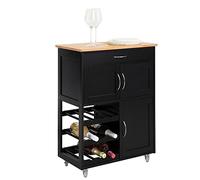 SoBuy Carrito Auxiliar de Cocina, Frenos & botellero 9 Botellas, 67x86x38cm | Mueble Cocina con encimera fácil de limpiar, cajón & 2 armarios, carga 60 kg, MDF(E1), cocina & comedor & exterior, FKW45-SCH